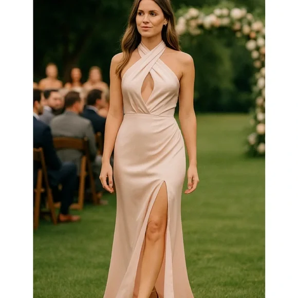 ELLIATT Blush Pink Cross Front Satin Maxi Gown Medium NWT - Picture 4 of 16